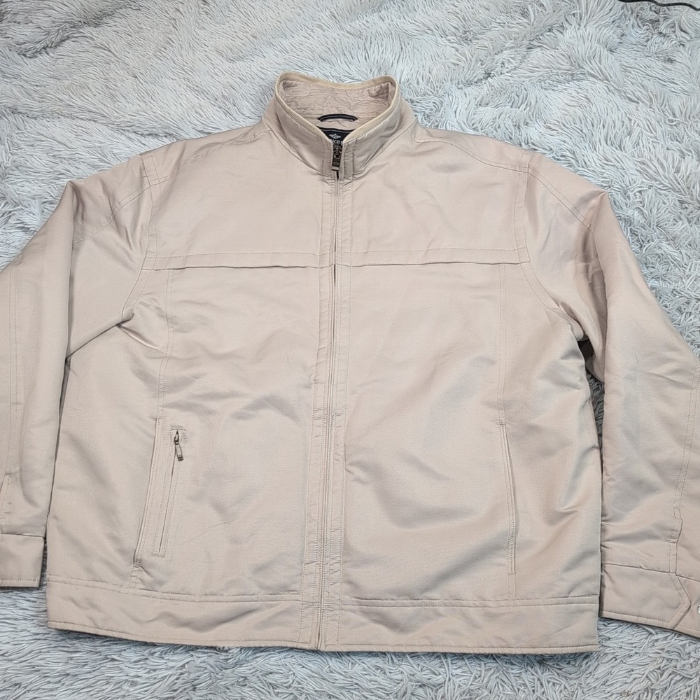 Dockers Jacket Mens XL Biege Zip Up Windbreaker Pockets Comfort Lightweight